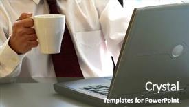  Presentation with pen laptop coffee cup clips - Presentation theme consisting of web meeting - businessman is drinking a cup background and a  colored foreground