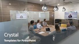  Presentation with business group meeting - Cool new presentation theme with web meeting - start up business people group backdrop and a gray colored foreground