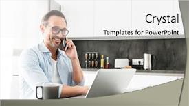  Presentation with mobile home - Amazing presentation design having web newspaper - handsome mature man talking backdrop and a white colored foreground