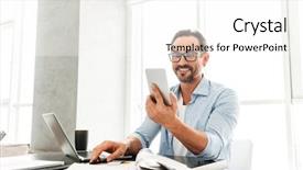  Presentation with mobile home - Beautiful slide set featuring web newspaper - handsome mature man using mobile backdrop and a cream colored foreground