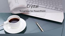  Presentation with web - Cool new theme with web newspaper - image of business table backdrop and a light gray colored foreground