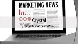  Presentation with newspaper laptop - PPT theme featuring web newspaper - modern laptop on white background background and a light gray colored foreground