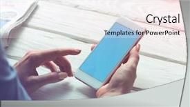 Presentation with clipping - Slide deck consisting of web newspaper - woman working with a smartphone background and a sky blue colored foreground
