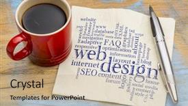 Presentation with web design - Presentation theme enhanced with web or website design concept - a word cloud on a napkin with a cup of coffee background and a soft green colored foreground