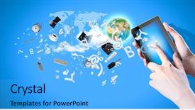  Presentation with smart - PPT layouts consisting of web portal - close up of human hand background and a light blue colored foreground