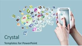  Presentation with web - Theme featuring web portal - close up of human hand background and a  colored foreground