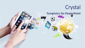  Presentation with smart - Presentation design consisting of web portal - close up of human hand background and a sky blue colored foreground