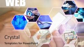  Presentation with technology - PPT theme featuring web portal - concept of modern technology people background and a coral colored foreground