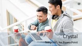  Presentation with modern building - Cool new PPT layouts with web portal - two young asian men using backdrop and a light blue colored foreground