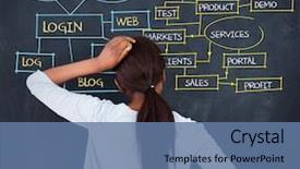  Presentation with flowchart - Slide deck enhanced with web portal - woman writing a flowchart background and a ocean colored foreground