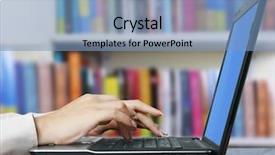  Presentation with web - PPT theme featuring web search - female hands on a laptop background and a teal colored foreground