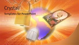 Presentation with globe - PPT layouts enhanced with web security - globe codes lock mouse background and a gold colored foreground