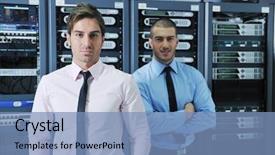  Presentation with group support - Presentation design featuring web security - group of young business people background and a teal colored foreground