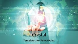  Presentation with alert - Slide deck consisting of web security - image of businessman touching virus background and a seafoam green colored foreground