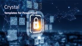  Presentation with media - Beautiful PPT layouts featuring web-security-icon-mixed-media backdrop and a navy blue colored foreground