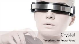  Presentation with cyber stalking computer laptop suffering - Presentation featuring cyber woman with computer mouse background and a lemonade colored foreground