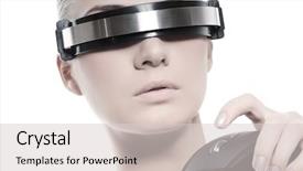  Presentation with cyber - Slides with cyber woman with computer mouse background and a light gray colored foreground