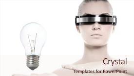  Presentation with cyber - Audience pleasing PPT theme consisting of electricity robot - beautiful cyber woman backdrop and a white colored foreground