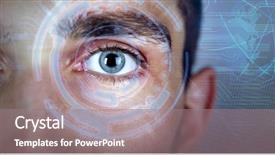  Presentation with human eye - Presentation theme consisting of human eye viewing digital information background and a gray colored foreground