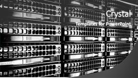  Presentation with web services - Beautiful theme featuring web services - data center with hard drives backdrop and a dark gray colored foreground