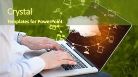  Presentation with web services - PPT theme having web services - hand working with a cloud background and a tawny brown colored foreground