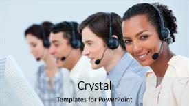  Presentation with web services - PPT layouts consisting of web services - multi-ethnic business people using headset background and a light blue colored foreground