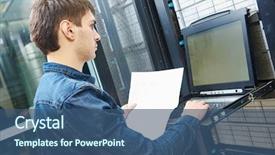  Presentation with web services - Audience pleasing PPT theme consisting of web services - network engineer working in server backdrop and a ocean colored foreground