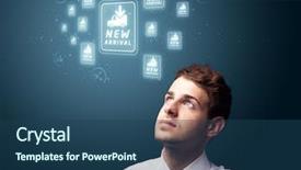  Presentation with promotion - Amazing PPT theme having web shop - businessman pressing promotion and shipping backdrop and a  colored foreground