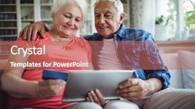  Presentation with cashback online shopping - Audience pleasing theme consisting of web shop - senior couple doing online shopping backdrop and a coral colored foreground
