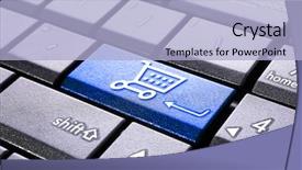  Presentation with computer keyboard and mouse - Slide deck consisting of web shop - shopping basket button background and a light blue colored foreground
