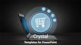  Presentation with shopping trolley - Presentation design with web shop - technology business e-commerce and sale background and a dark gray colored foreground