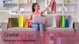  Presentation with web - Slides featuring web shop - young woman after shopping background and a coral colored foreground