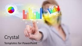  Presentation with colorful - Cool new presentation theme with web technology - businesswoman touching colorful modern graph backdrop and a light gray colored foreground