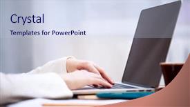  Presentation with close up shot - PPT theme with web technology - close-up shot typing background and a sky blue colored foreground