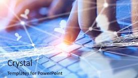  Presentation with keyboard - Cool new presentation with web technology - man typing on keyboard mixed backdrop and a light blue colored foreground