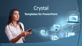  Presentation with cloud computing - PPT theme consisting of web technology - pretty young lady typing background and a ocean colored foreground