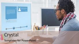  Presentation with abstract digital business interface - PPT theme consisting of web technology - website interface against creative business background and a coral colored foreground