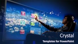  Presentation with web technology - Theme having web technology - young man in armchair pushing background and a ocean colored foreground