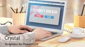  Presentation with cyber attack - Audience pleasing slide deck consisting of web threats - man with laptop and notification backdrop and a coral colored foreground