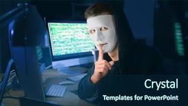  Presentation with dark web - Colorful presentation enhanced with web threats - masked hacker in dark room backdrop and a  colored foreground