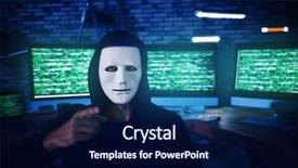  Presentation with dark web - Beautiful slide set featuring web threats - masked hacker in dark room backdrop and a  colored foreground