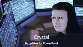  Presentation with computer hacker - Amazing presentation theme having web threats - masked hacker using computer backdrop and a  colored foreground