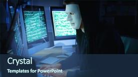  Presentation with computer hacker - Presentation theme with web threats - masked hacker using computer background and a  colored foreground