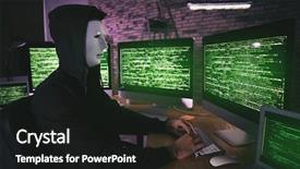  Presentation with computer hacker - Cool new PPT theme with web threats - masked hacker using computer backdrop and a  colored foreground