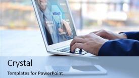  Presentation with video conferencing - Slide deck consisting of web tutorial - man video conferencing on laptop background and a light blue colored foreground