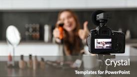  Presentation with smiling little girl - Cool new presentation with web tutorial - smiling young girl recording her backdrop and a  colored foreground