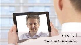  Presentation with video conference - Audience pleasing presentation theme consisting of webcam - cropped image of businessman attending backdrop and a soft green colored foreground