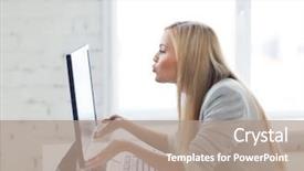  Presentation with monitor computer - Presentation design enhanced with webcam - picture of happy woman kissing background and a coral colored foreground