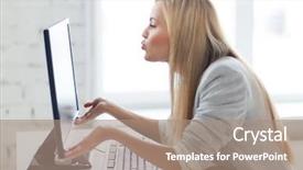  Presentation with monitor computer - Presentation design enhanced with webcam - picture of happy woman kissing background and a coral colored foreground