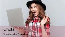  Presentation with pretty girl - Amazing slide deck having webcam - portrait of a happy pretty backdrop and a coral colored foreground